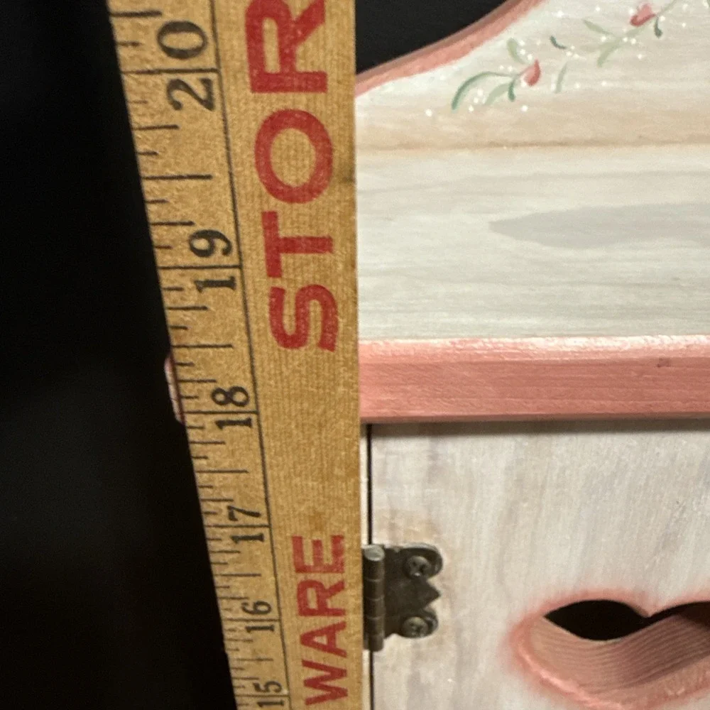 Vintage Pink And White Heart Cutout Wood Storage Hutch  Shelf Cottagecore